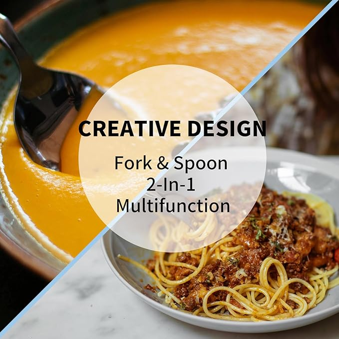 Alata Black Mirror Sporks 8-Pack Set Stainless Steel Sporks, 7.4 Inches Long Handle Salad Forks For Dessert, Ice Cream, Salad, Soup, Noodle, Spaghetti, Dishwasher Safe