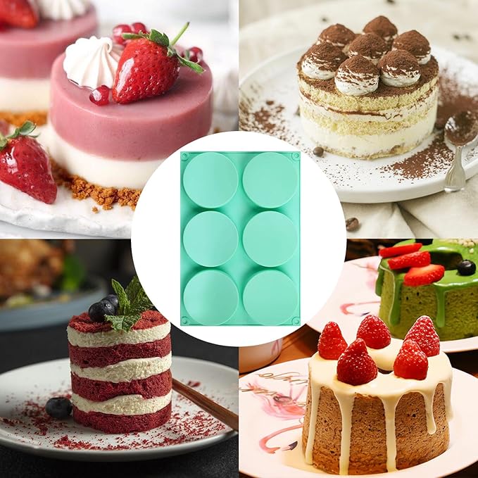 3Pcs Muffin Top Pan,Round for Baking,Non-Stick Silicone Baking Mold for Cupcakes,6-Cavity Silicone Egg Molds for Breakfast Sandwiches,Pudding,