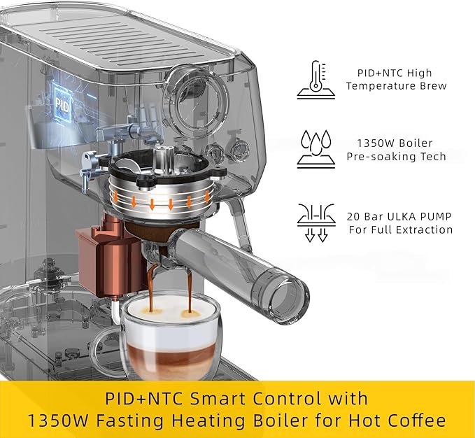 CM1663 Espresso Machine, 20 Bar Compact Coffee Maker with Milk Frother Steam Wand for Cappuccino, Latte, Professional Pressure Gauge & 49oz Removable Water Tank for Home，Stainless Steel