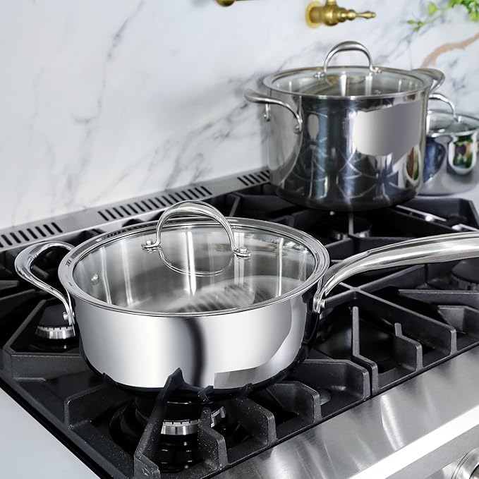 KEAWELL K3 Premium 4-Quart Tri-Ply Stainless Steel Sauté Pan with Lid, Induction & Oven Safe up to 600°F, Even Heating, Professional Cookware for All Stovetops (4-Qt)