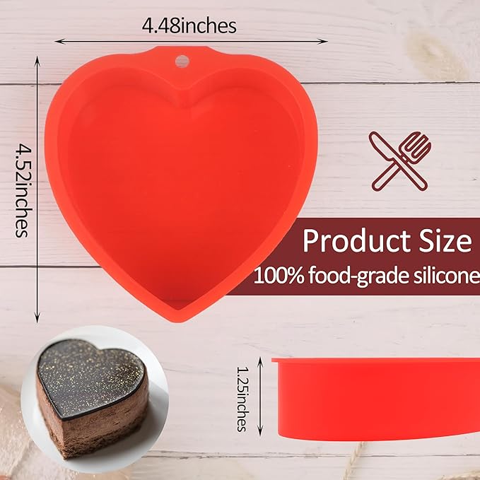 MILIVIXAY 2PCS Heart Shaped Cake Pans, 4 Inch Cake Mold, Red, Thin Style, Completely Non Stick, Food Grade Silicone, Easy To Store and Wash, Microwave, Freezer and Oven Safe.