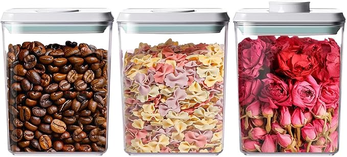 Airtight Food Storage Containers with Lids Pop Up Containers Pasta Organizer for Kitchen Pantry Cereal Snack Flour Sugar Coffee (3pc 1200ml / 1.26qt)