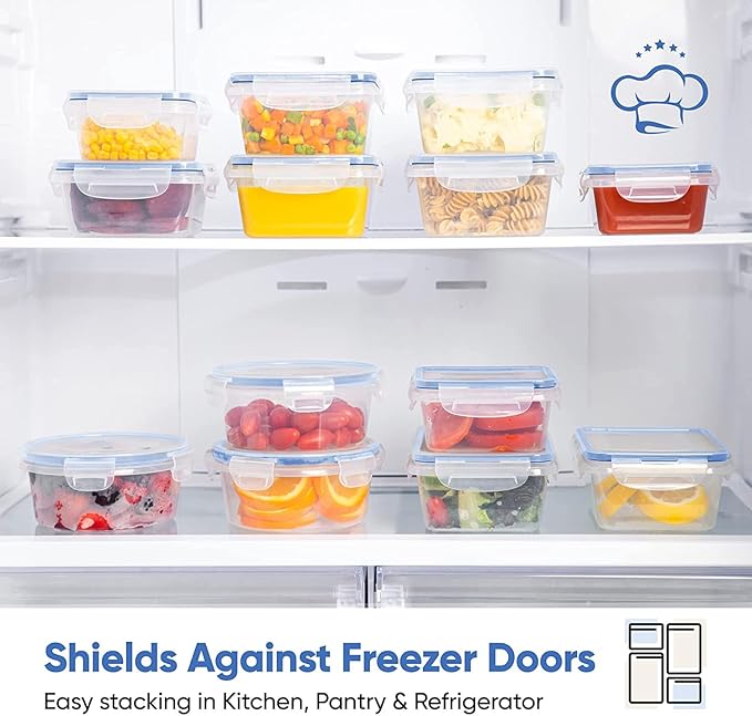 Chef's Path 32 Piece Airtight Food Storage Containers with Royal Blue Easy Snap Lids, 16 Containers and Lids, Stackable Kitchen and Pantry Canisters for Meal Prep and Food Storage -Transparent