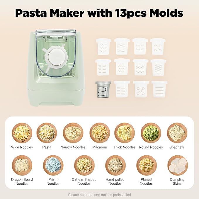Electric Pasta Maker, 110V 260W Automatic Pasta Machine with 13 Noodle Shapes, Automatic Noodle Maker for Home Kitchen Use