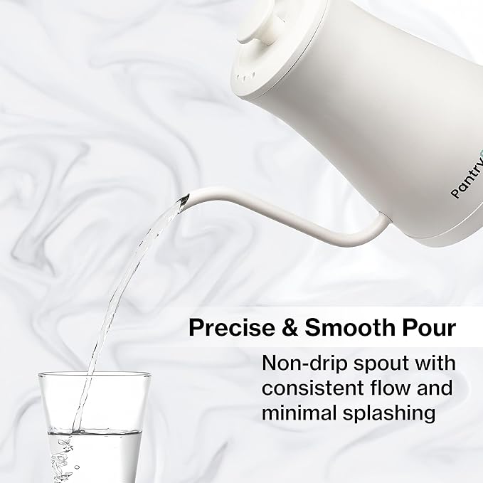 1.0L 1500W Gooseneck Electric Kettle - Stainless Steel Interior - Rapid-Boil - Auto Shut-Off, Boil-Dry Protection, Temperature Control, LED Indicator - White by The Display Guys