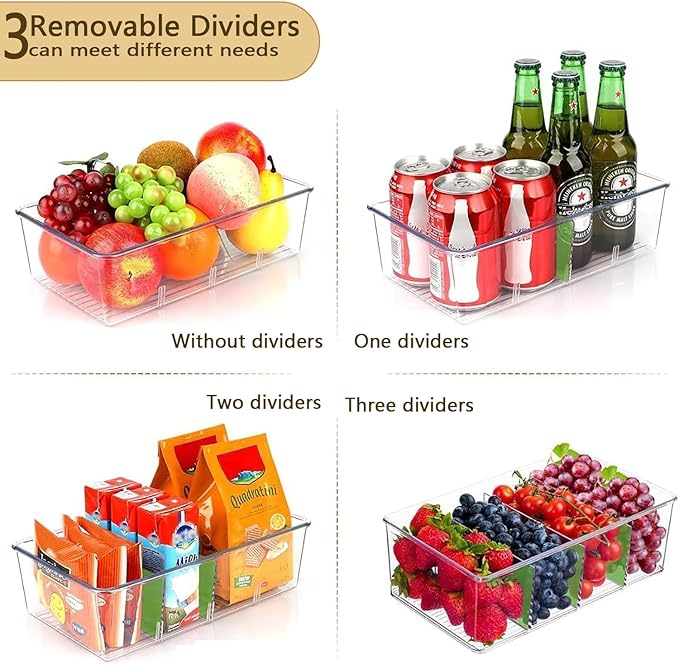 5 Pack Pantry Organizers and Storage,4 compartment Snack Containers for Kitchen,Fridge,Refrigerator Organization and Storage,Clear Plastic Bins for Spice,Tea bag,Seasoning organizer