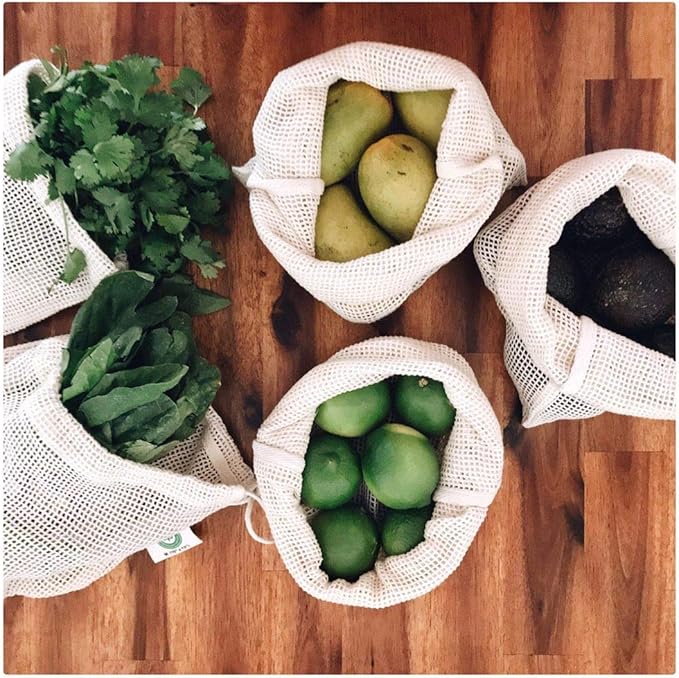 Reusable Garlic Storage Bags - Organic Cotton Garlic Mesh Bags with Drawstring - Washable Garlic Holder Storage - Net Garlic Keeper Sacks - Onion Potato Storage Bags - Root Vegetable Sacks (3 Large)