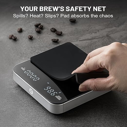 KitchenTour CaféMetric Coffee Scale with timer 0.1g/2000g - Precision Scale for Espresso & Pour over - Water flow Speed Mode and Coffee powder-to-liquid ratio Mode - Rechargeable, LCD Display - Silver