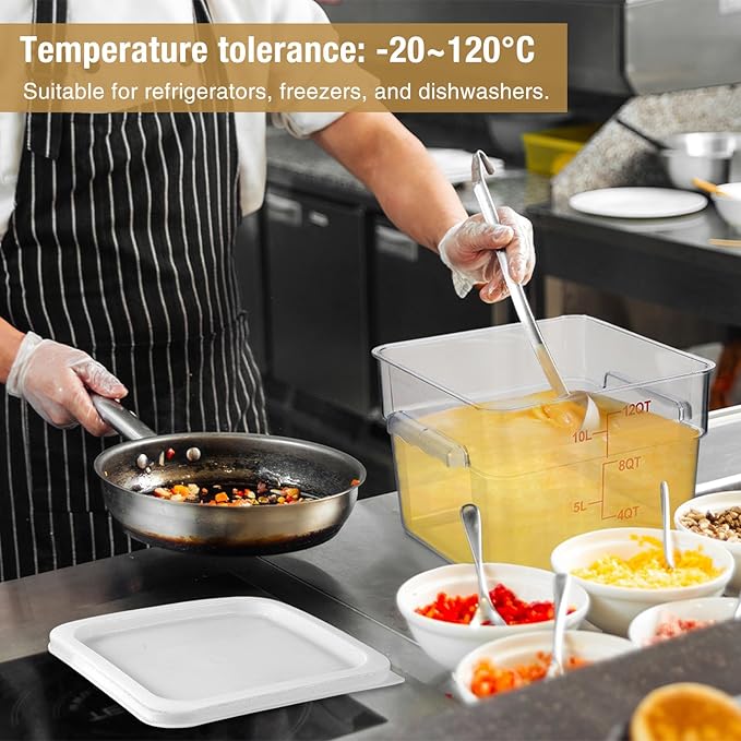 2 Pieces Square Food Storage Containers Polycarbonate Clear food Container with Lid Commercial Storage with Graduations for Commercial Kitchen Dough Marinating Meat(White,12 Qt)