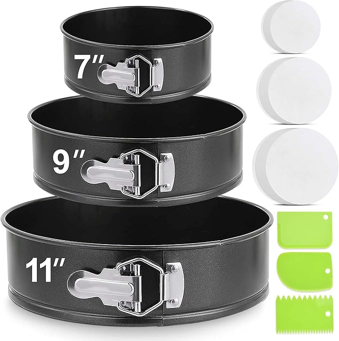 Springform Pan Set of 3 Nonstick 7 9 11 Inch Cheesecake Pan, Leakproof Spring Form Pans for Cheesecake with Removable Bottom, Springform Round Cake Pans Sets for Baking with 60 Parchment Paper