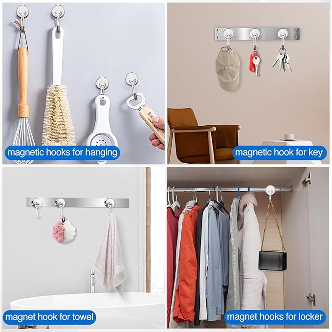 LOVIMAG Hooks, 80lbs+ Magnetic Magnet Hook 2025 Cruise Cabin Ship Essentials Heavy Duty Strong Refrigerator Fridge Hanging for Classroom Beach Vacation Kitchen Grills Home Mug Hanger (12 Pack), Silver