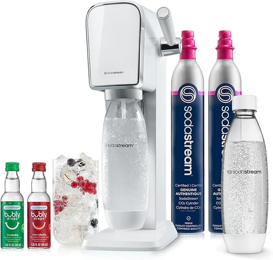SodaStream - ART Sparkling Water Maker | VALUE BUNDLE | CQC CO2 system | Includes 2x CO2 Cylinders, 2x 32 Fl Oz Dishwasher Safe Bottles, 2x Bubly Flavor Drops | Combine with Pepsi Flavors | White
