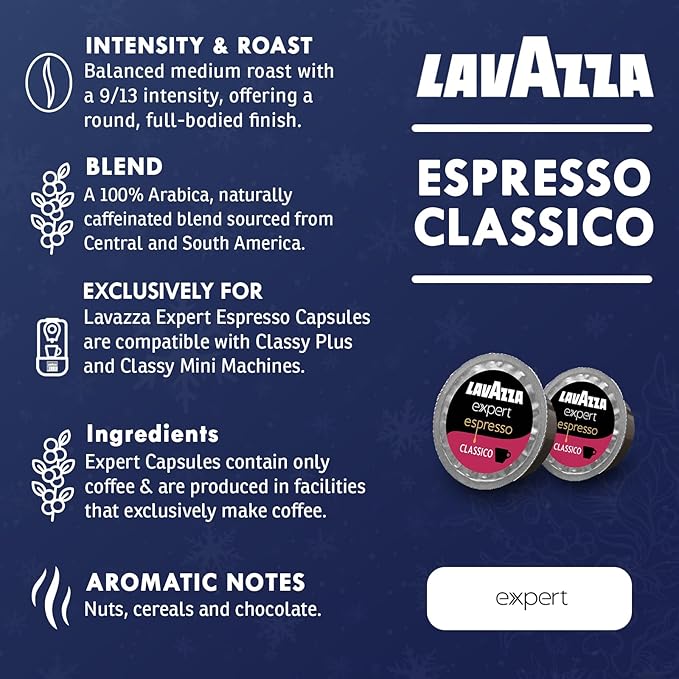 Lavazza Classy Mini Coffee Maker – 72 Count Classico Espresso Capsules – Compact Single-Serve Machine for Espresso & Lungo – Compatible Expert Pods