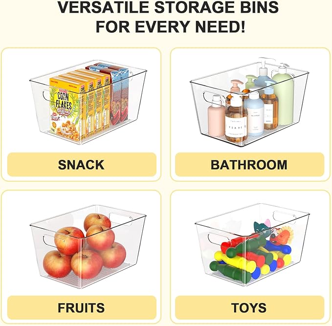 6 Pack Clear Plastic Storage Bins, Pantry Organization and Storage Bins for Kitchen-Fridge Organizer, Pantry Storage Containers, Cabinet Organizers