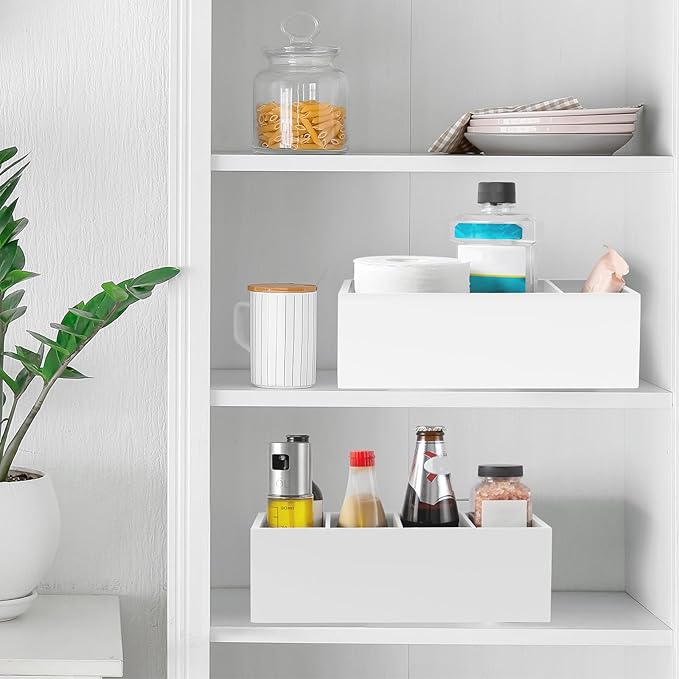 DRASTAR Pantry Organization and Storage Bins, Seasoning Packet Organizer with Removable Dividers,Wooden Storage Caddy for Kitchen, Pantry, Cabinet, Countertop, Black