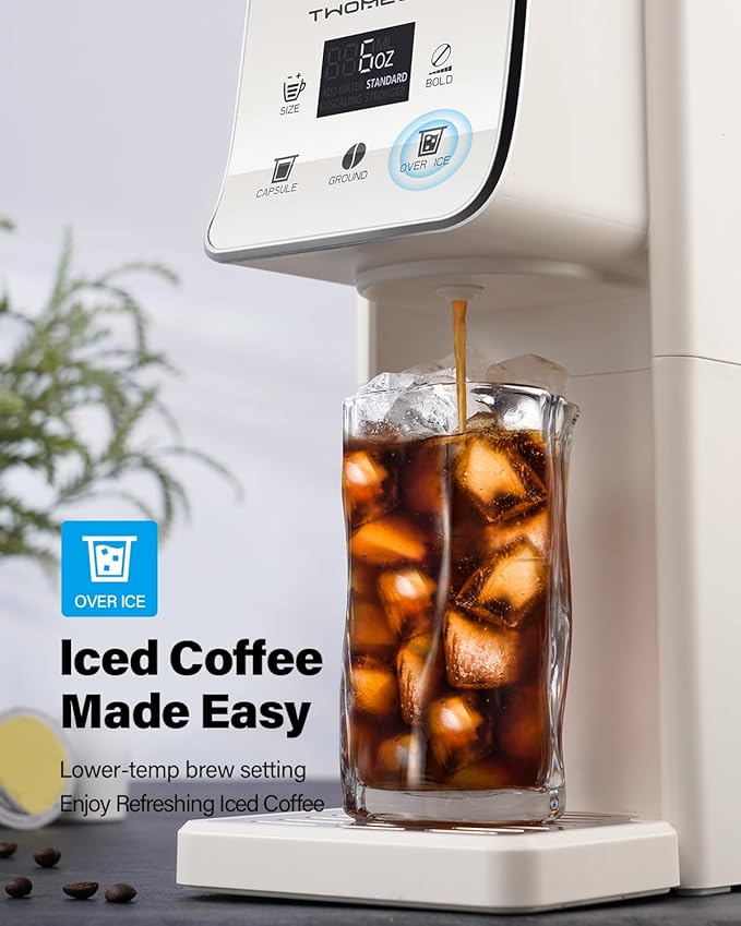 Coffee Maker Hot & Iced With Bold Setting,Single Serve Coffee Maker For K Cup And Grounds，52 Oz Removable Water Tank,6-14 Oz Brew Sizes,One Cup Kcup Coffee Machine With Reusable Filter, White