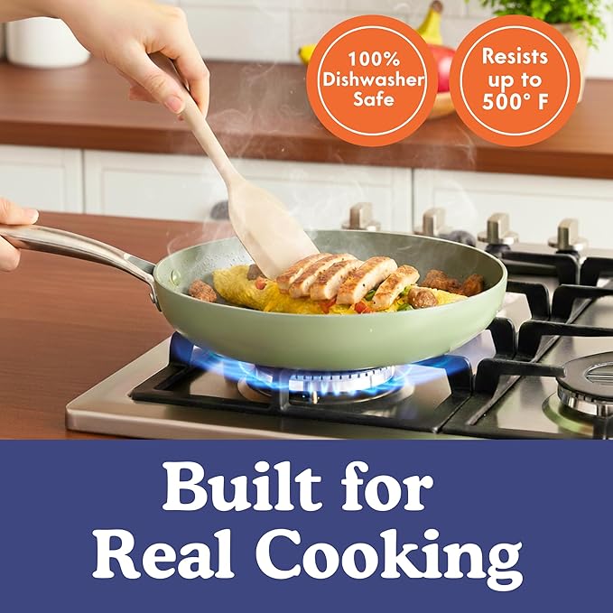 Non-Toxic Platinum Silicone Kitchen Utensil Set of 2 – Non-Scratch Cooking Spoon & Spatula, 100% Plastic Free, Stainless Steel Core, Heat Resistant 500°F, Beige