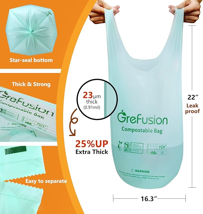 Compostable trash Bags, 2.6 Gallon,Thick 0.91 mils,Compost bin Kitchen,Food Scrap Waste Bags,Small trash bags for compost bin kitchen,Certified by BPI and OK Compost, (80 Count)