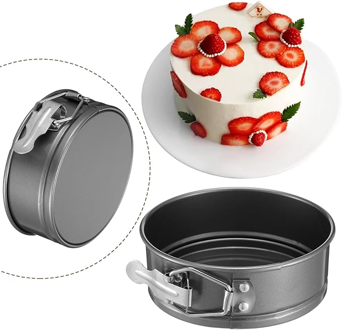 8 Pcs 4.7 Inch Springform Pan with Removable Bottom, Nonstick, Round Springform Cake Pan, Leakproof Mini Cheesecake Pan with Stainless Steel Spring Buckles for Baking Kitchens Restaurant (Black)