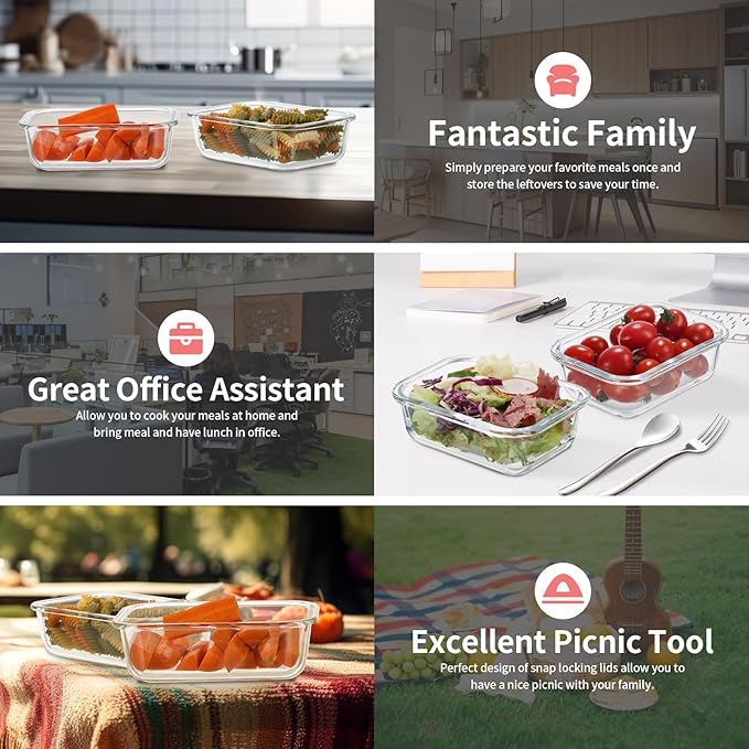 Glass Meal Prep Containers 12-Pack, 22oz Glass Food Storage Containers with Lids, Air-Tight, Leak-Resistant, Freezer to Microwave Safe-Pink Set