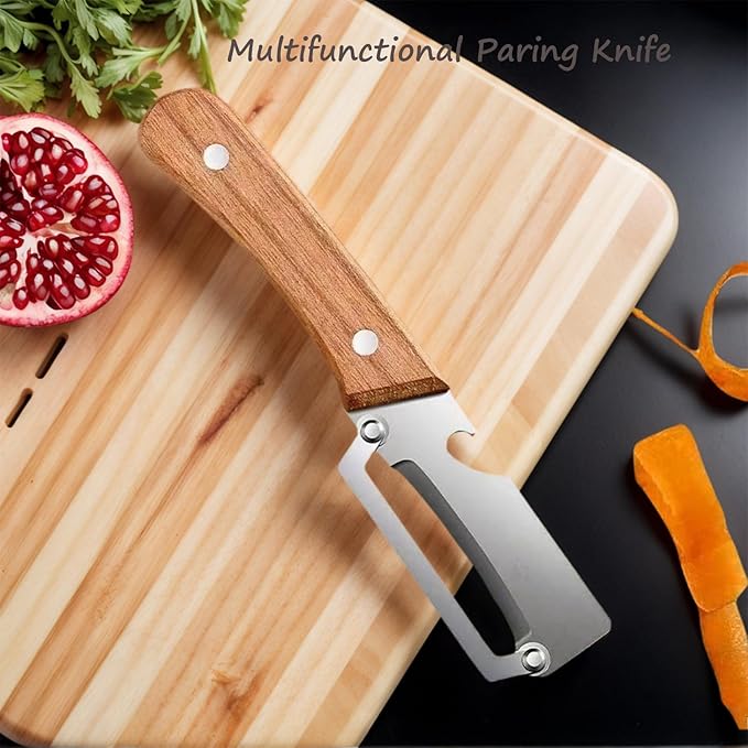 Multi-Functional Vegetable Peeler for Kitchen, Stainless Steel Sharp Blades Carrot Potato Peeler with Wooden Handle and Bottle Opener Kitchen Tool for Fruit Veggie Pumpkin Papaya Zucchini (1 Pcs)