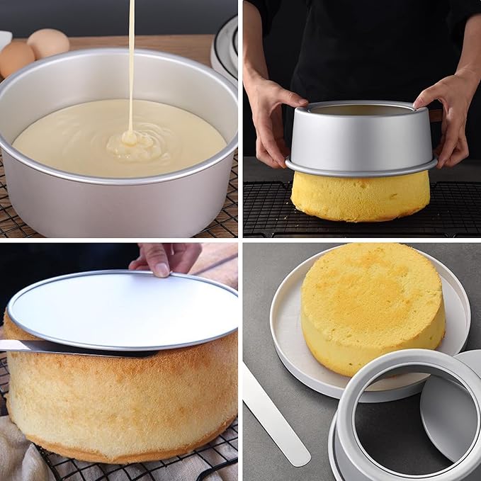 Aluminum Round Cake Pans, 2pcs Nonstick Baking Pan with Removable Bottom 8/10 Inches Cheese Cake Mold Straight Edge for Wedding Birthday Anniversary or Party Event