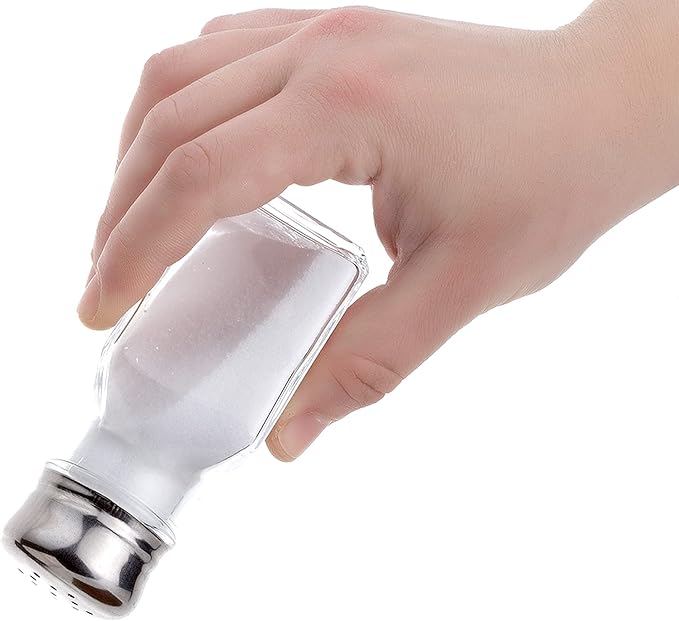 Salt and Pepper Shakers Glass Set, Clear Home and Kitchen Design with Stainless Steel Lids