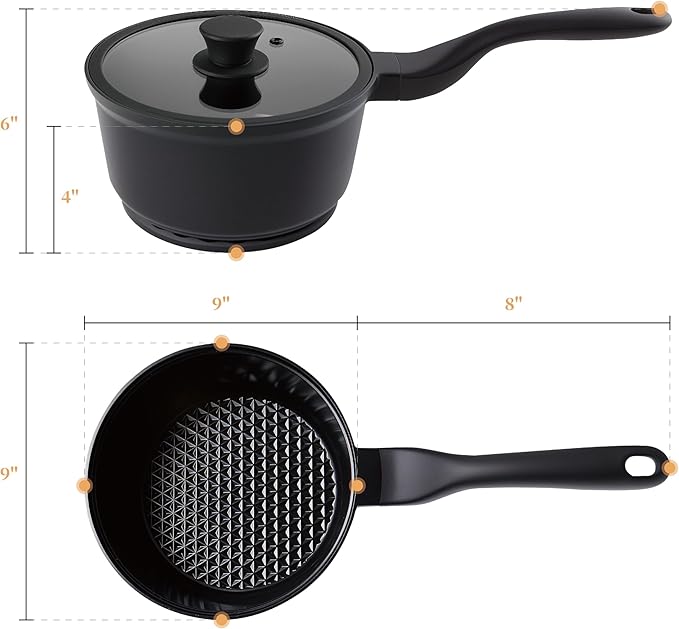 Nonstick Saucepan with Lid，2.4 Quart Ceramic Glaze Coated Small Pot, Anti-Detachment Design of The Handle “Design of The Heat Exchange Space at The Bottom of The Pan” PFOA PFOS Free
