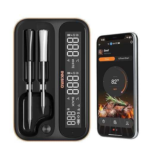 5GHz & 2.4GHz WiFi Wireless Meat Thermometer, INKBIRD WiFi Smart Thermometer with 2 Size-Coded Probes and Unlimited Range,Bluetooth 5.4 Thermometer with 360° Readable LCD-Enhanced Booster