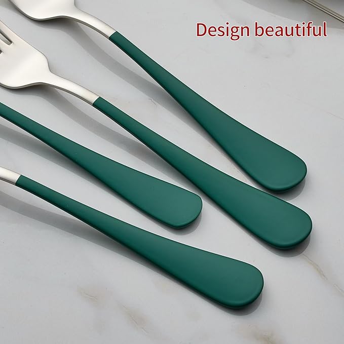 Green Dinner Fork, 18/0 Green handle Stainless Steel Satin Finish 8.1-inch Silverware Flatware Fork Set, Set of 24, Dishwasher SafG
