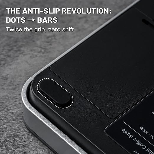 KitchenTour CaféMetric Coffee Scale with Timer 0.1g/2000g - Precision Scale for Espresso & Pour Over - Water Flow Speed Mode and Coffee Powder-to-Liquid Ratio Mode - Rechargeable, LCD Display - Black