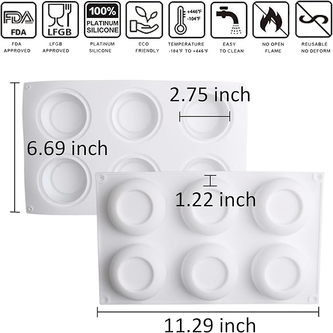 OCPO KITCHEN Silicone Molds for Baking Mousse Cake, 3D Silicone Baking Mold for Candy Pastry Chocolate Truffle Cupcake Jelly Cookie Pudding Cake Decoration Mold, Round Concave Shape (6-Cavity)