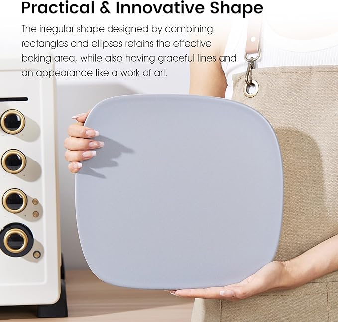 Pizza Stone, 12" x 11" x 0.47" Ceramic Coating & Cordierite Pizza Stones for Oven Grill BBQ, Heavy Duty Non Stick Baking Stone for Pizza & Bread, Unique Shape Design Grilling Stone (Gray)