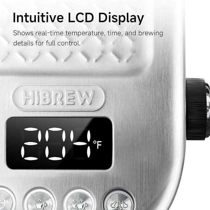 HIBREW Espresso Machine 20 Bar, Semi-Automatic Cappuccino Maker with Milk Frother for Latte Art, Adjustable Temperature & Water Volume, with Display, Pressure Gauge & Stainless Steel Body