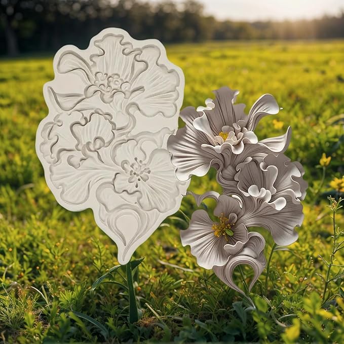 (Four-piece set) Tulip Rose Silicone Mold Cake Chocolate Mold Wedding Cake Decoration Tool Soft Candy Cake Mold