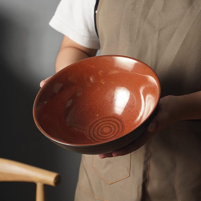 Ceramic Japanese Style Ramen Bowl Set with Chopsticks,8 inch 40 oz Pho Bowls & Asian Soup Bowl and Spoons Set for Udon Noodle,Soba,Miso Soup,Set of 2 (red)