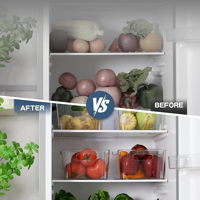 Clear Plastic Storage Bins 8 Pack with 16 Soft Silicone Handles, Organizer Bins for Home & Kitchen, Storage Containers for Pantry, Fridge, Laundry, Bathroom, Classroom