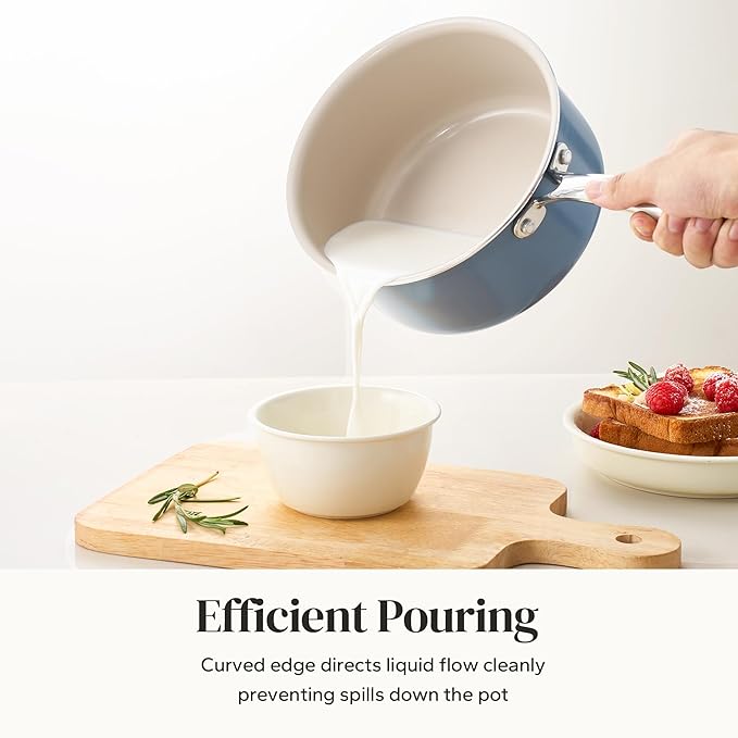 Redchef Nonstick Ceramic Sauce Pan with Lid, 2.5QT Small Cooking Pot with Stay-Cool Handle, Kitchen Non Toxic Soup Pot, PTFE & PFOA Free, Oven & Dishwasher Safe, Compatible with All Stovetops-Blue