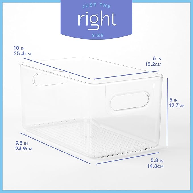 Plastic Food Storage 8 Pack Clear Container Bin with Handles for Organizing Kitchen, Pantry, Fridge, Freezer, Pantry,Bathroom. 10"x6"x5"