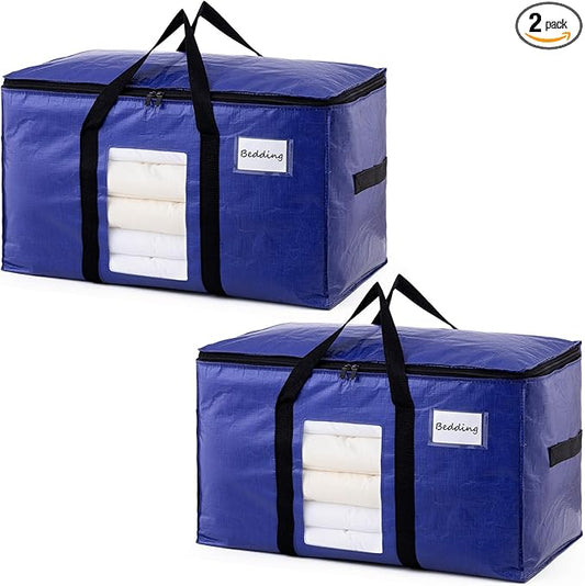 TAILI 2 Pack Dark Blue Extra Large Moving Bags, Heavy Duty Totes with Visible Window, Wrap Around Handles, Great for Storage