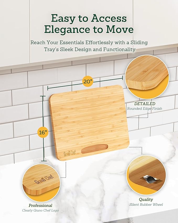 Bamboo Appliance Slider, Sliding Tray for Coffee Maker, Kitchen Countertop Appliance Rolling Tray, Coffee Pot Slider Tray with Rubber Wheels, Biggest (20"D x 16"W)