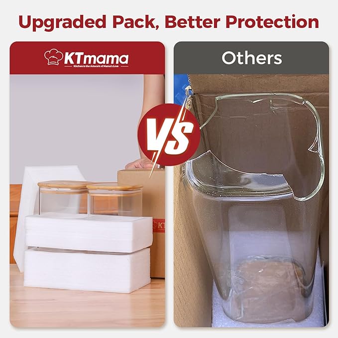 Glass Storage Jars with Bamboo Lid,Airtight Kitchen Canisters for Baking, Food Jar Container for Spices Cookie Tea Coffee Beans Snacks (4 pack 0.6qt)