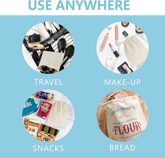 TOPDesign 12-Pack 8” x 10” Reusable Produce Bags, Muslin Bags with Drawstrings for Shopping & Storage, 100% Natural Cotton, Washable, Biodegradable, Food Safe