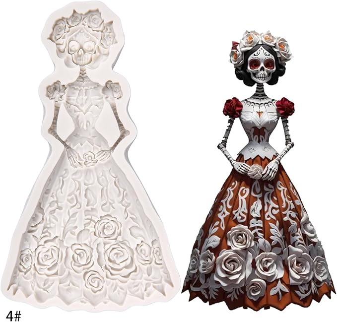 (Four-piece set) Skull of octopus with ghost face, butterfly, bug, Halloween skeleton grim reaper, skeleton bride, DIY silicone mold, chocolate mold wedding cake decoration tool soft candy cake mold