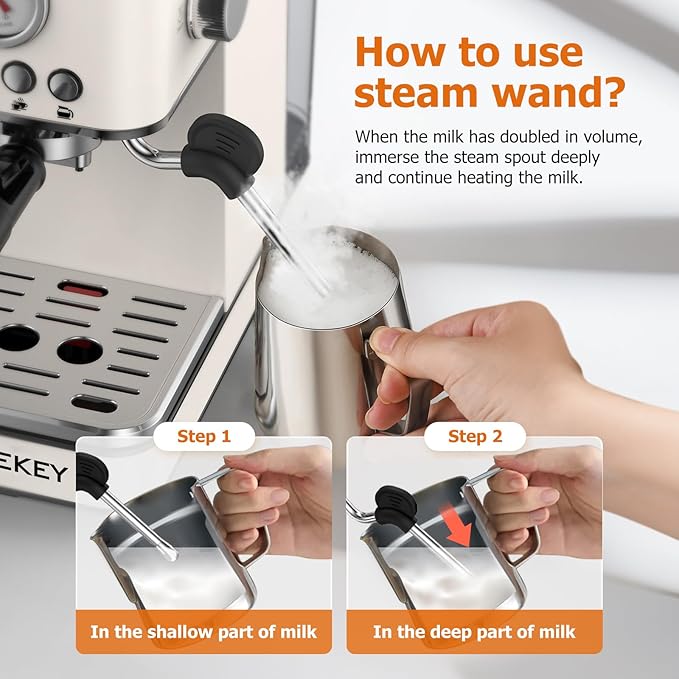 Spacekey Espresso Machine 20 Bar, Espresso Maker with Milk Frother Steam Wand, Stainless Steel Espresso Coffee Machines for Home, Cappuccino, Latte Maker with 58oz Removable Water Tank, White