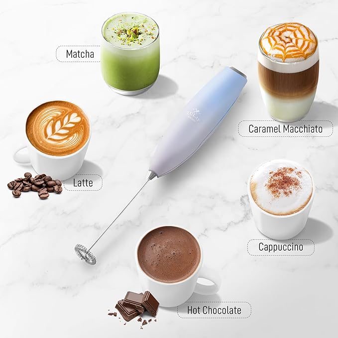 Zulay Kitchen Milk Frother Handheld Electric Whisk with AA Duracell Batteries – Durable Drink Mixer for Coffee, Lattes, Cappuccinos & More - Cloud