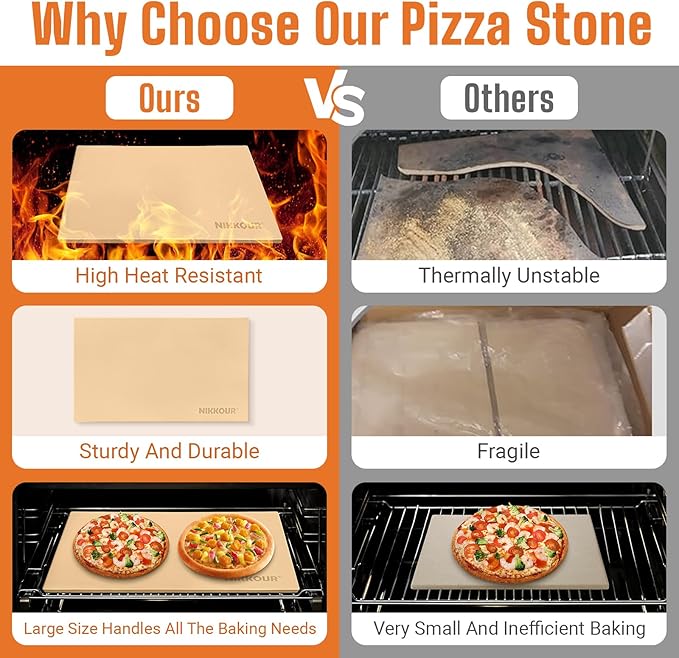 22 Inch Extra Large Rectangular Pizza Stone for Oven & Grill, Cordierite Baking Stone for Pizza Bread, Thermal Shock Resistant, Cooking Stone with Stainless Steel Cutter & 20 PCS Parchment Papers