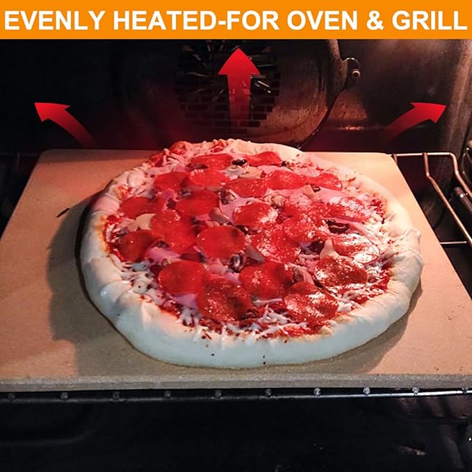 "16 inch Pizza Stone for Oven Baking & BBQ Grilling, Universal Large Rectangle Baking Stone Bread Pan for Baking Bread Pizzas, Oven Stone for Gas Grill, Durable Rectangular Cordierite Cooking Stone"