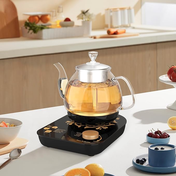 Compact Tea Maker Electric Glass Kettle，Dual Methods of Steaming and Brewing with Temperature and Timer Programs，Cordless 800W 0.8 Liters capacity for get your favorite teas.(pick-up available)