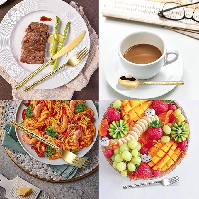 50-Piece Hammered Silverware Flatware Cutlery Set Service for 10,304 Thickened Stainless Steel Cutlery Knife,Fork and Spoon Set,Dishwasher Safe,Gift Package for Wedding Housewarming